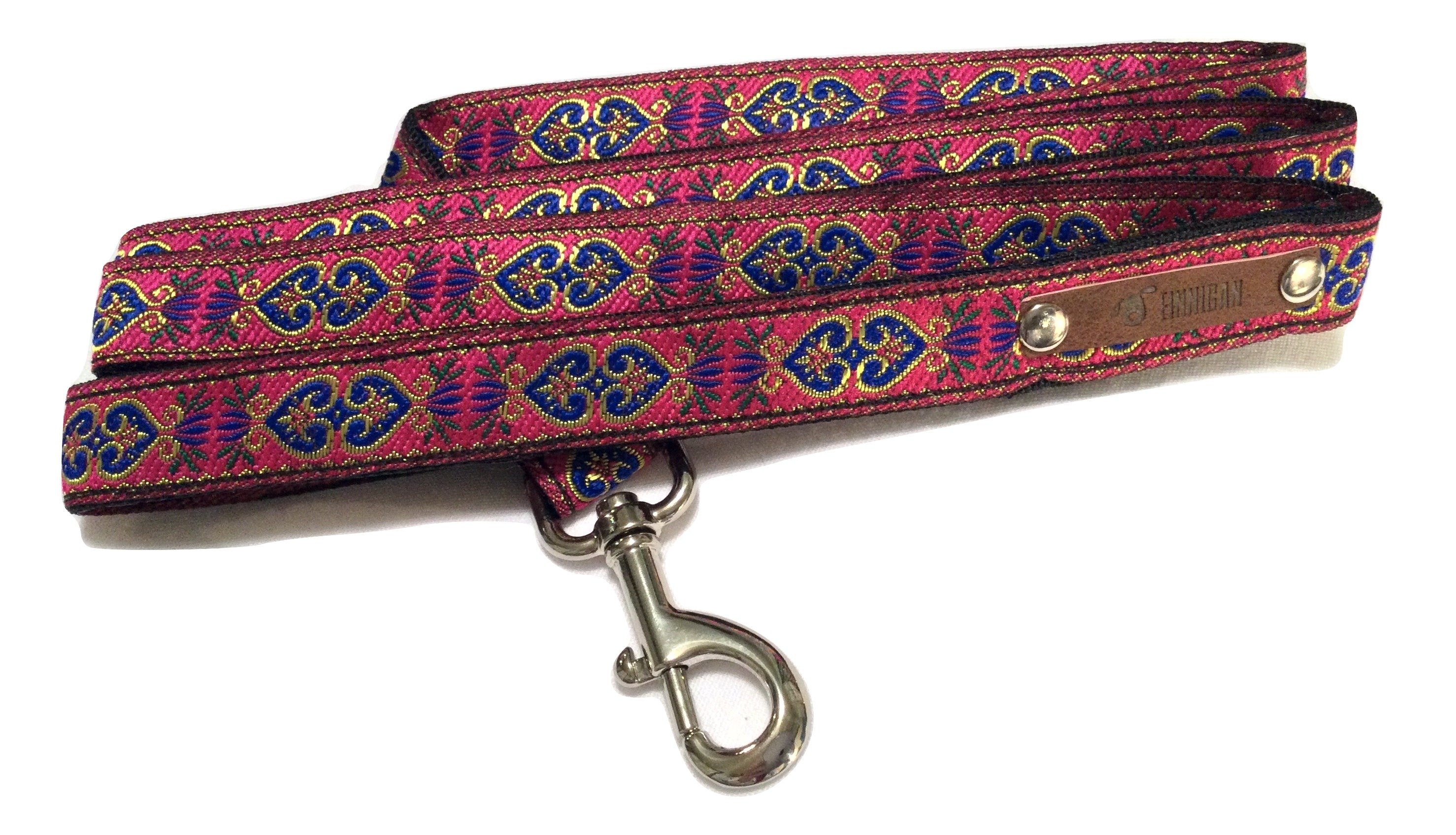 A stylish Finnigan's Personalised Designer Dog Collar featuring vibrant patterns and a custom engraved aluminium buckle, perfect for any dog.