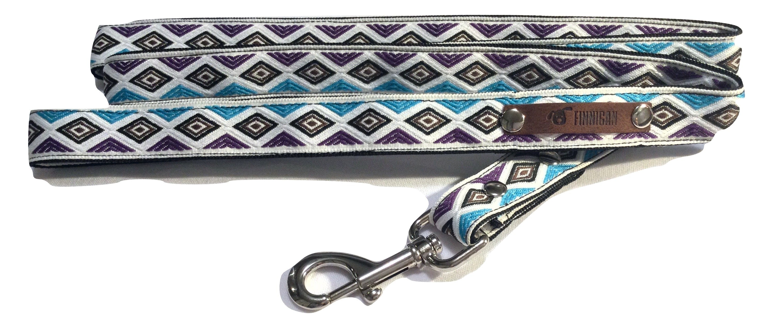 A stylish Finnigan's Personalised Designer Dog Collar featuring vibrant patterns and a custom engraved aluminium buckle, perfect for any dog.