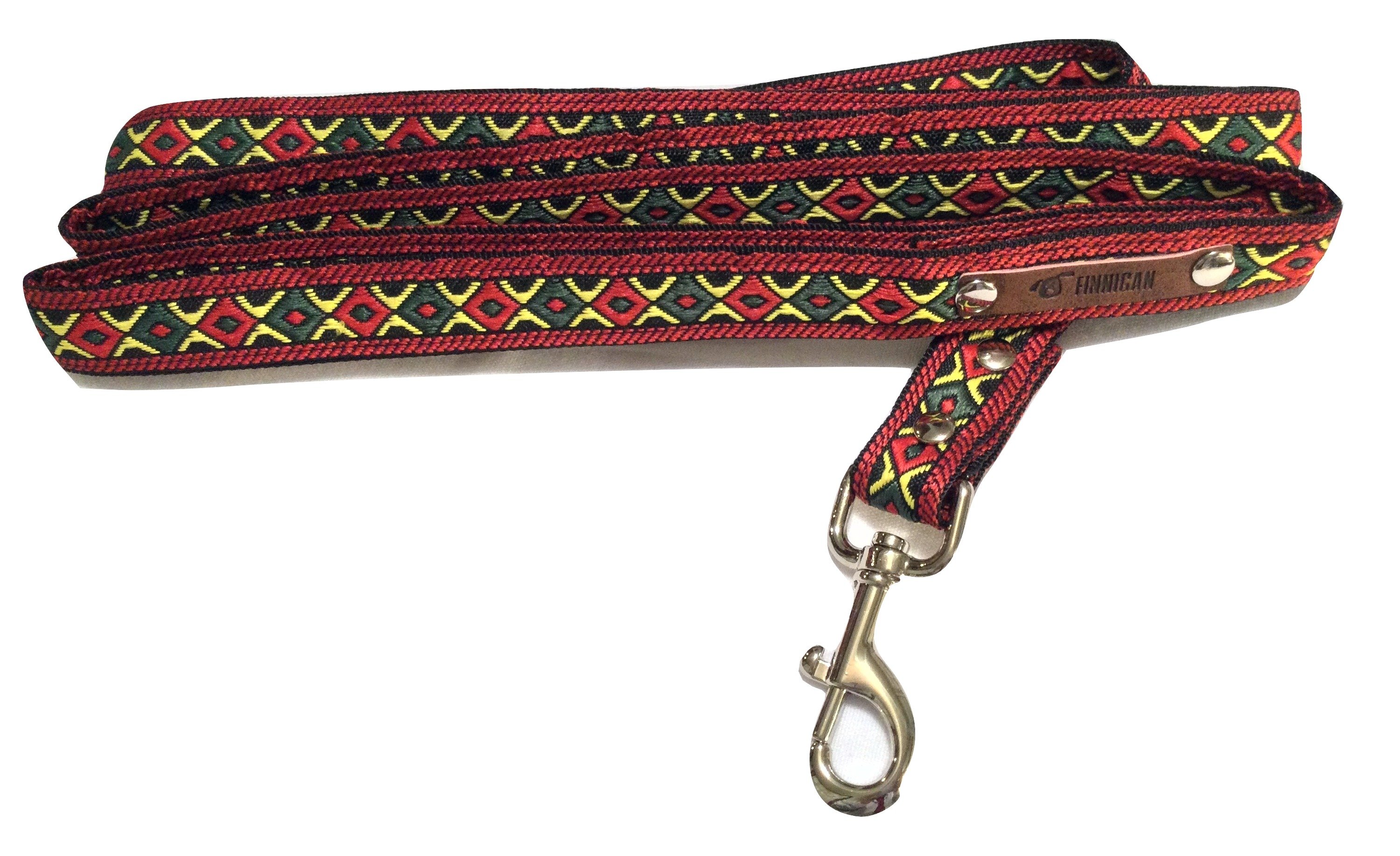 A stylish Finnigan's Personalised Designer Dog Collar featuring vibrant patterns and a custom engraved aluminium buckle, perfect for any dog.