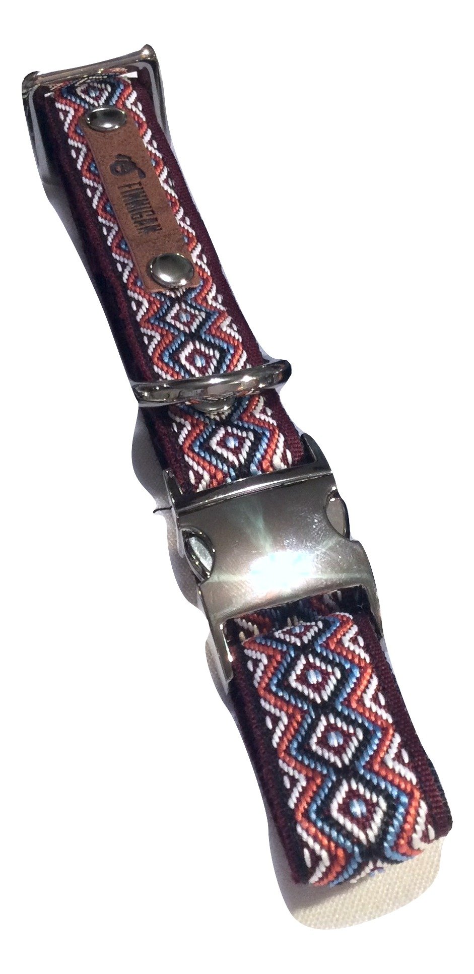 A stylish Finnigan's Personalised Designer Dog Collar featuring vibrant patterns and a custom engraved aluminium buckle, perfect for any dog.