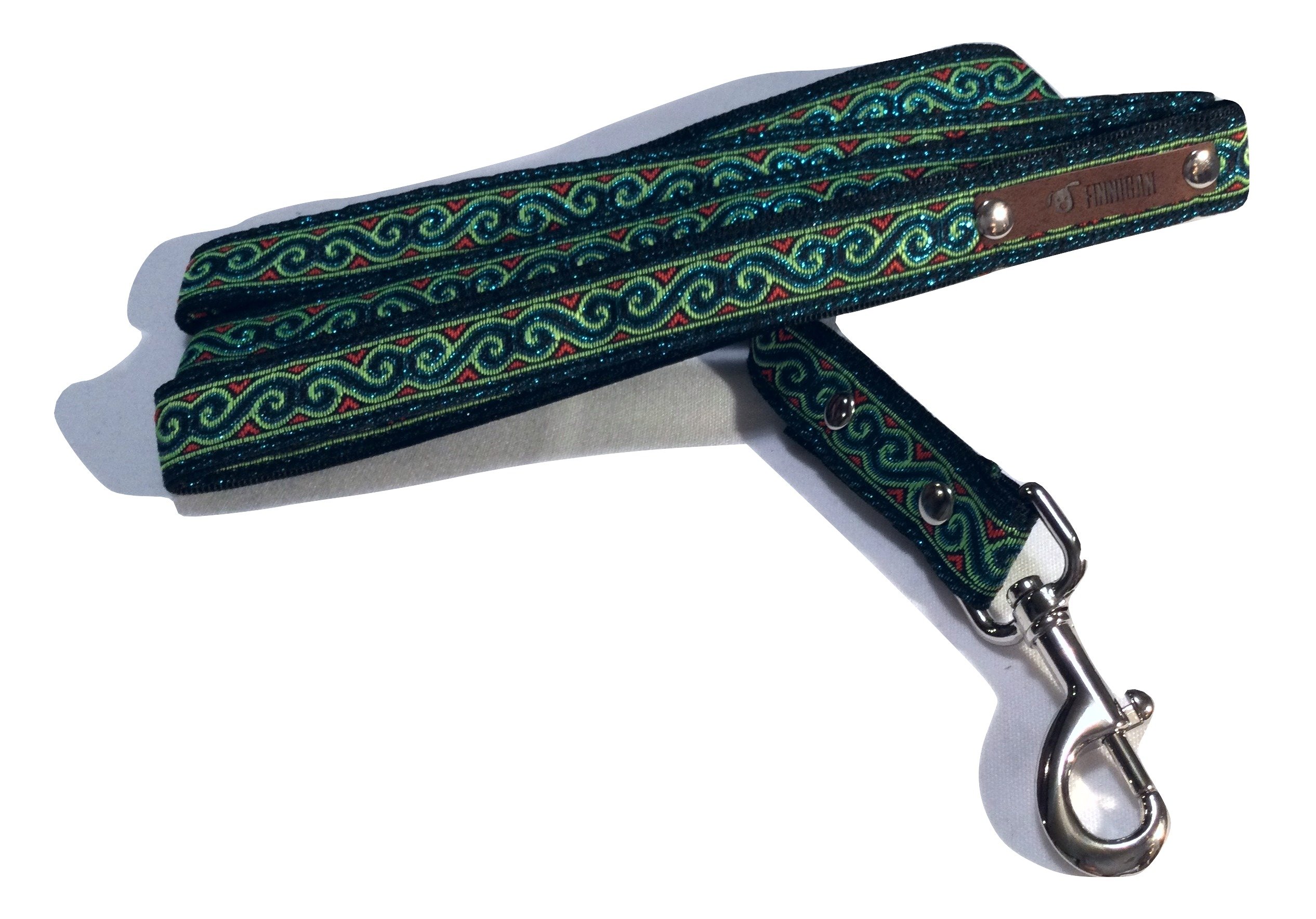 A stylish Finnigan's Personalised Designer Dog Collar featuring vibrant patterns and a custom engraved aluminium buckle, perfect for any dog.