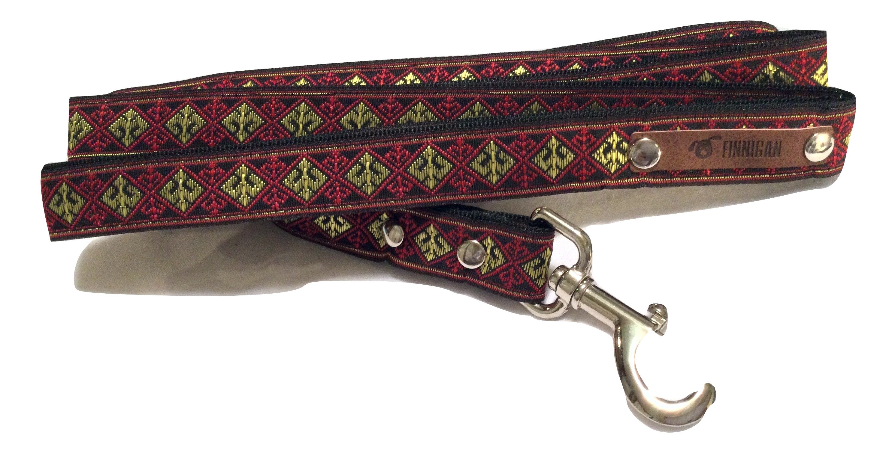 A stylish Finnigan's Personalised Designer Dog Collar featuring vibrant patterns and a custom engraved aluminium buckle, perfect for any dog.