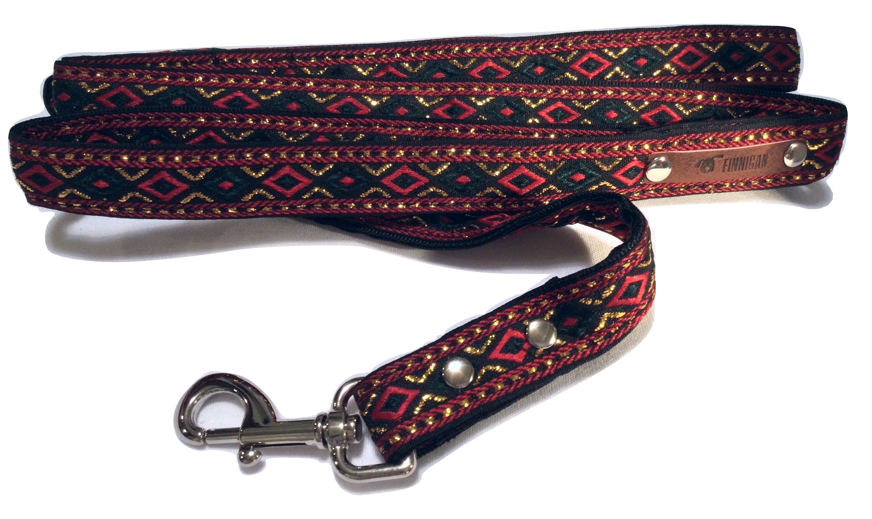 A stylish Finnigan's Personalised Designer Dog Collar featuring vibrant patterns and a custom engraved aluminium buckle, perfect for any dog.