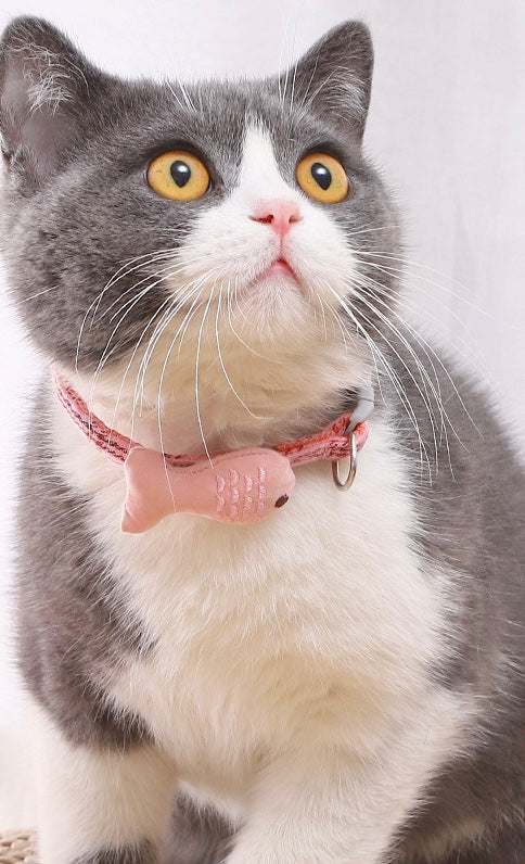 A stylish fish-themed collar for cats, showcasing vibrant colors and a durable design, perfect for special occasions and everyday wear.