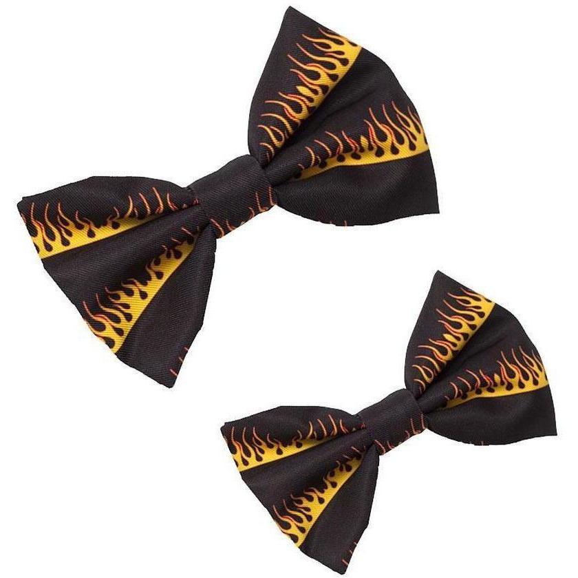 A vibrant Flame Thrower Bowtie for dogs, made of soft polyester, showcasing a stylish design that adds flair to any pet's collar.