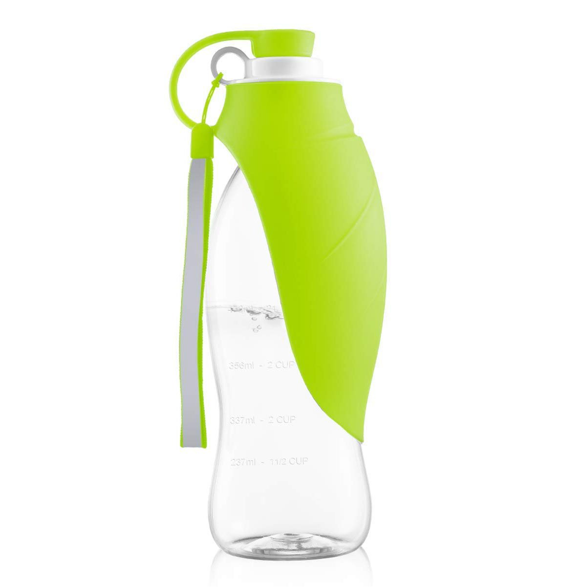 A Flip-Up Leaf Portable Pet Water Bottle designed for easy hydration on the go, featuring a soft silicone leaf top and a durable body.