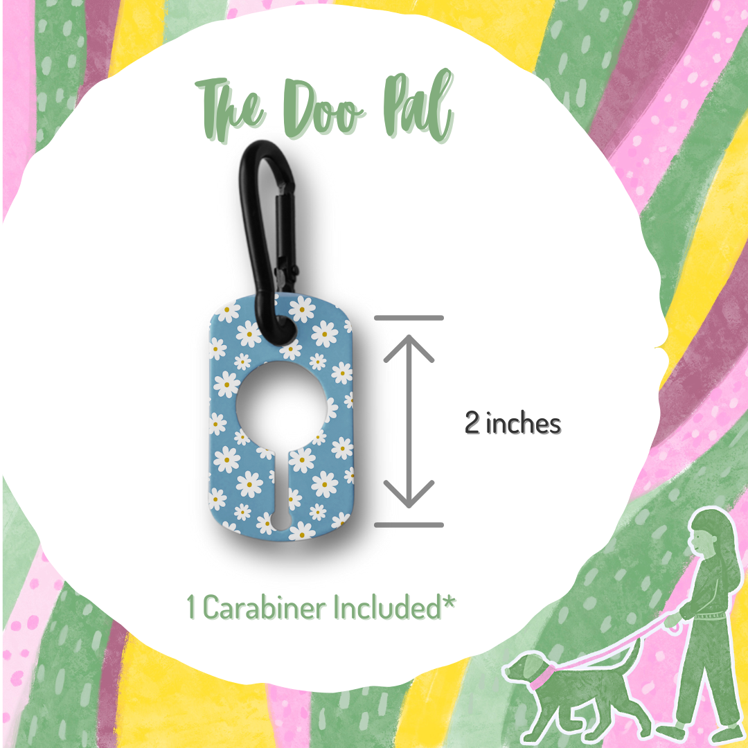 Floral 2 Doo Pal dog poop bag holder in a compact design, featuring a small black carabiner for easy attachment.