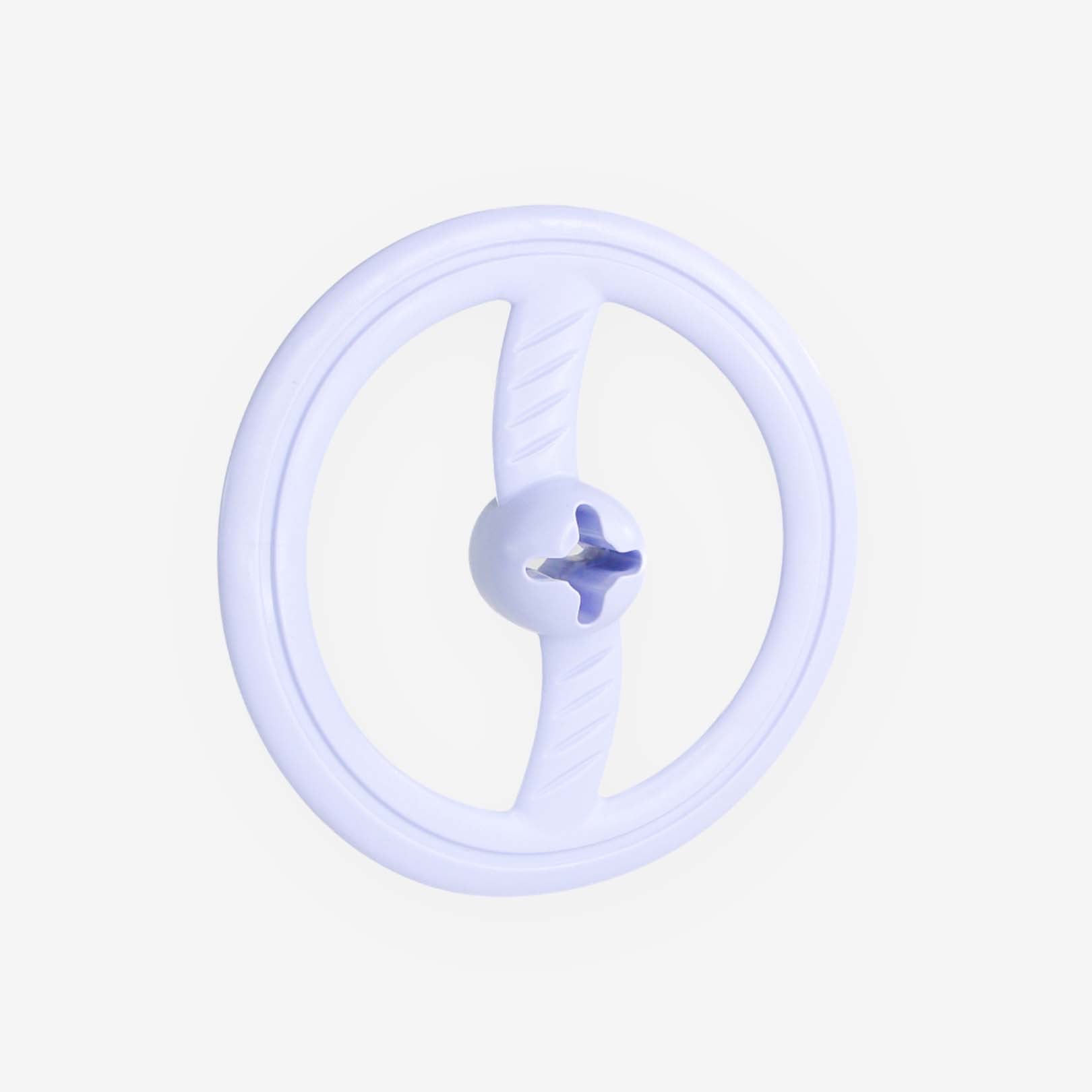 Fly Away Dog Toy in bright blue color, frisbee-shaped with treat cavity and mint infusion for fresh breath.