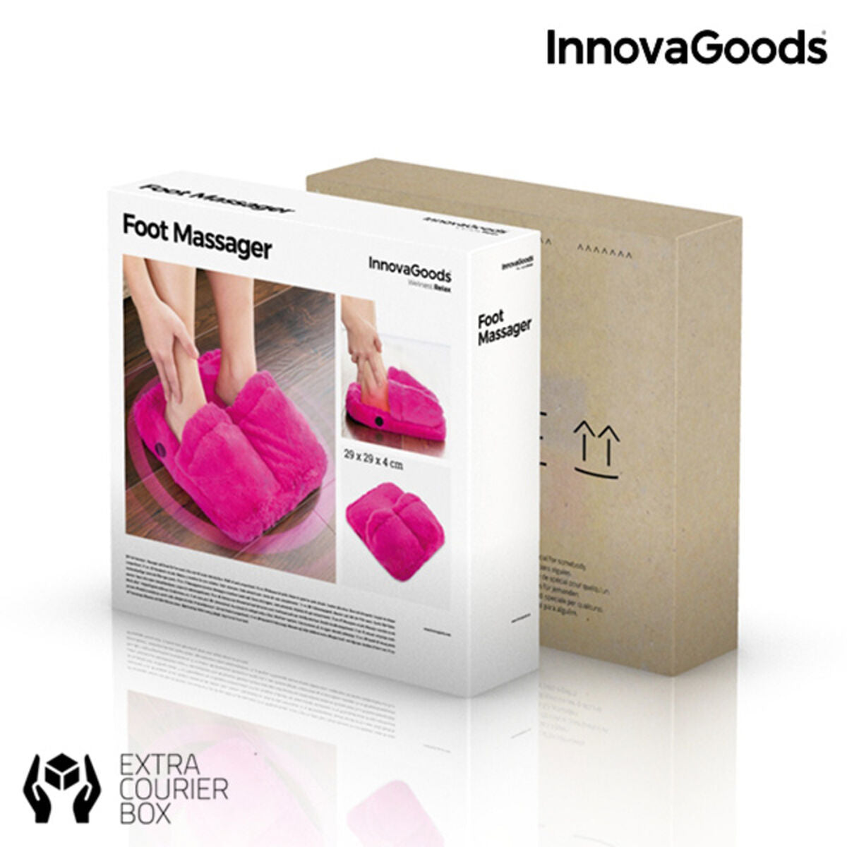 InnovaGoods Foot Massager in pink color, showcasing its ergonomic design and soft, velvety texture.