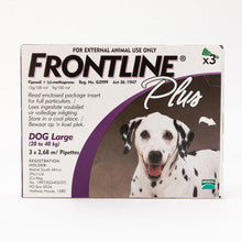 Frontline Plus for Large Dogs 45-88lbs packaging with pipette applicator, designed for flea and tick prevention.