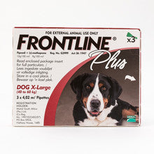 Frontline Plus for Extra Large Dogs, 3-pack, designed for dogs weighing 88-132lbs, effective flea and tick treatment.