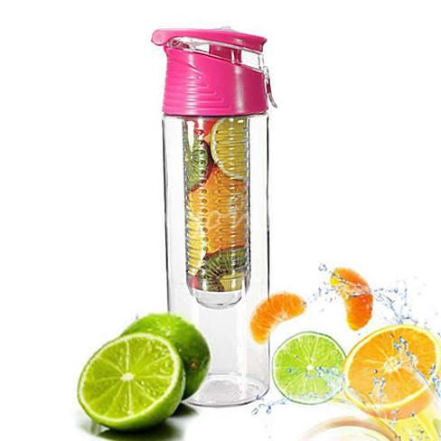 Fruit Cola Bottle in vibrant colors with a built-in straw and flip-top cap, designed for infusing water with fruits and herbs.