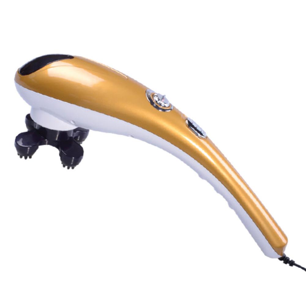 Full Body Handheld Massager Machine in champagne color with six interchangeable massage heads for versatile body relief.