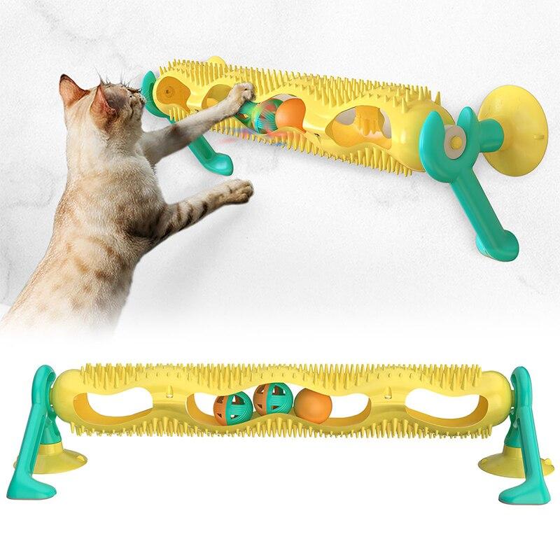 Funny Cat Toys 360 Roller Suction Cup Toy featuring a bell ball, designed for interactive play and massage for cats and puppies.