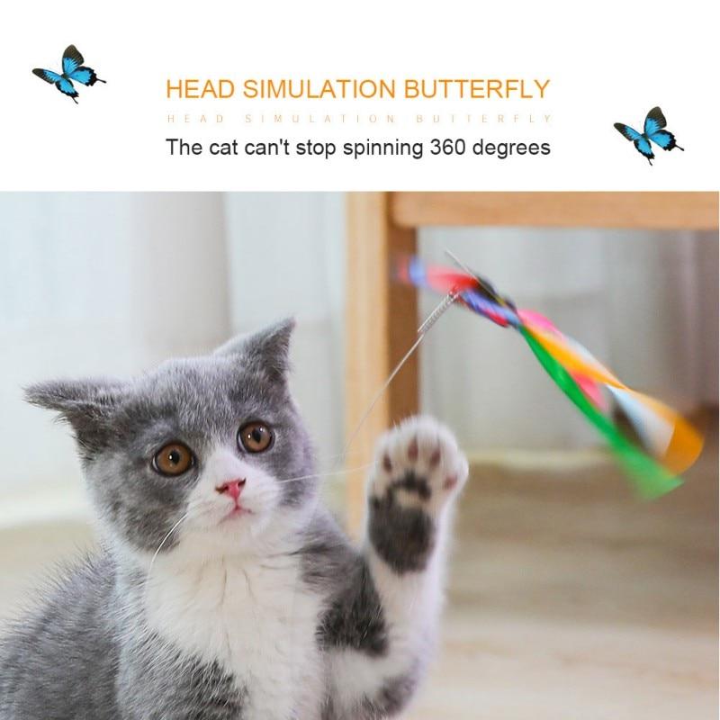 Colorful electric rotating butterfly toy for cats and dogs, designed for interactive play and intelligence training.