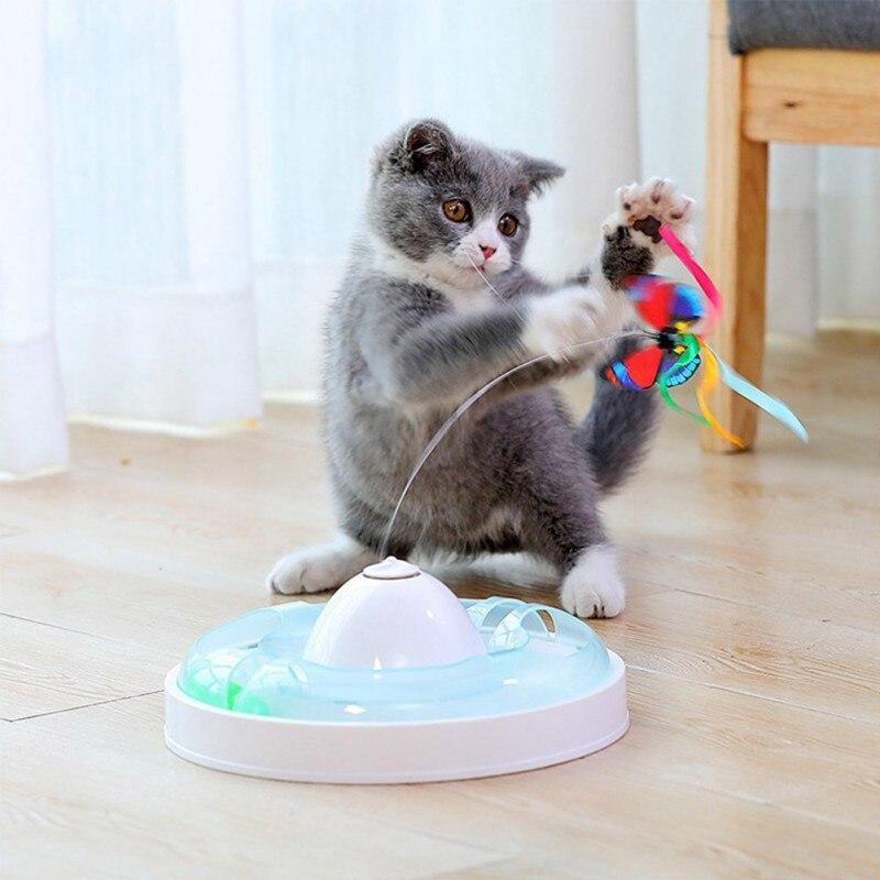 Colorful electric rotating butterfly toy for cats and dogs, designed for interactive play and intelligence training.