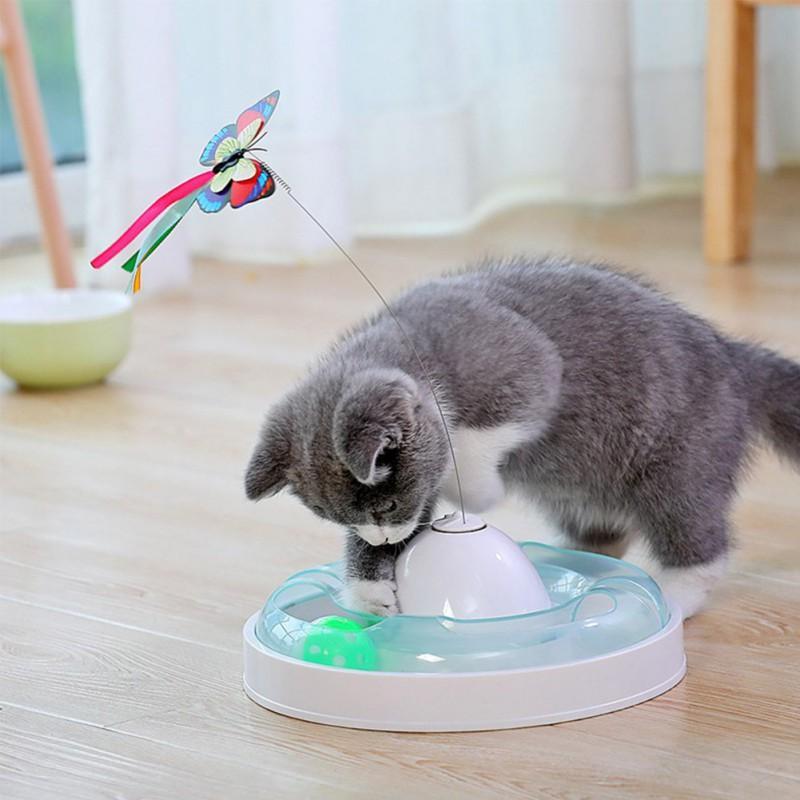 Colorful electric rotating butterfly toy for cats and dogs, designed for interactive play and intelligence training.