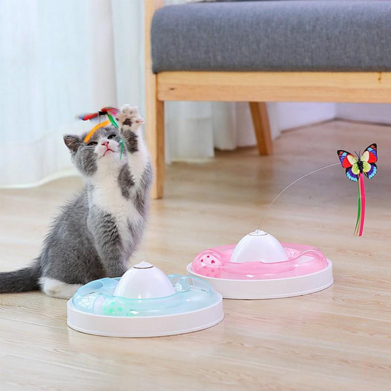 Colorful electric rotating butterfly toy for cats and dogs, designed for interactive play and intelligence training.