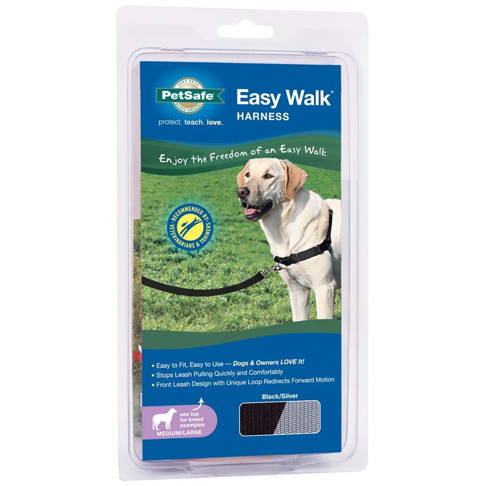 Gentle Leader Easy Walk Harness in various colors, showcasing its design and features.
