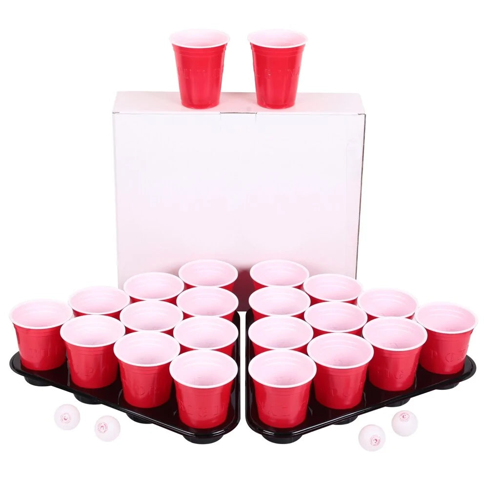 Giant Size Beer Pong game featuring oversized cups and balls set up for outdoor party fun.