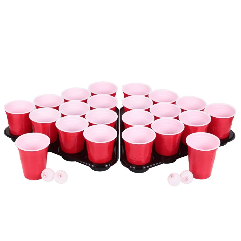 Giant Size Beer Pong game featuring oversized cups and balls set up for outdoor party fun.