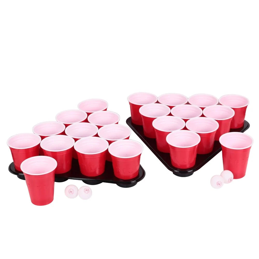 Giant Size Beer Pong game featuring oversized cups and balls set up for outdoor party fun.