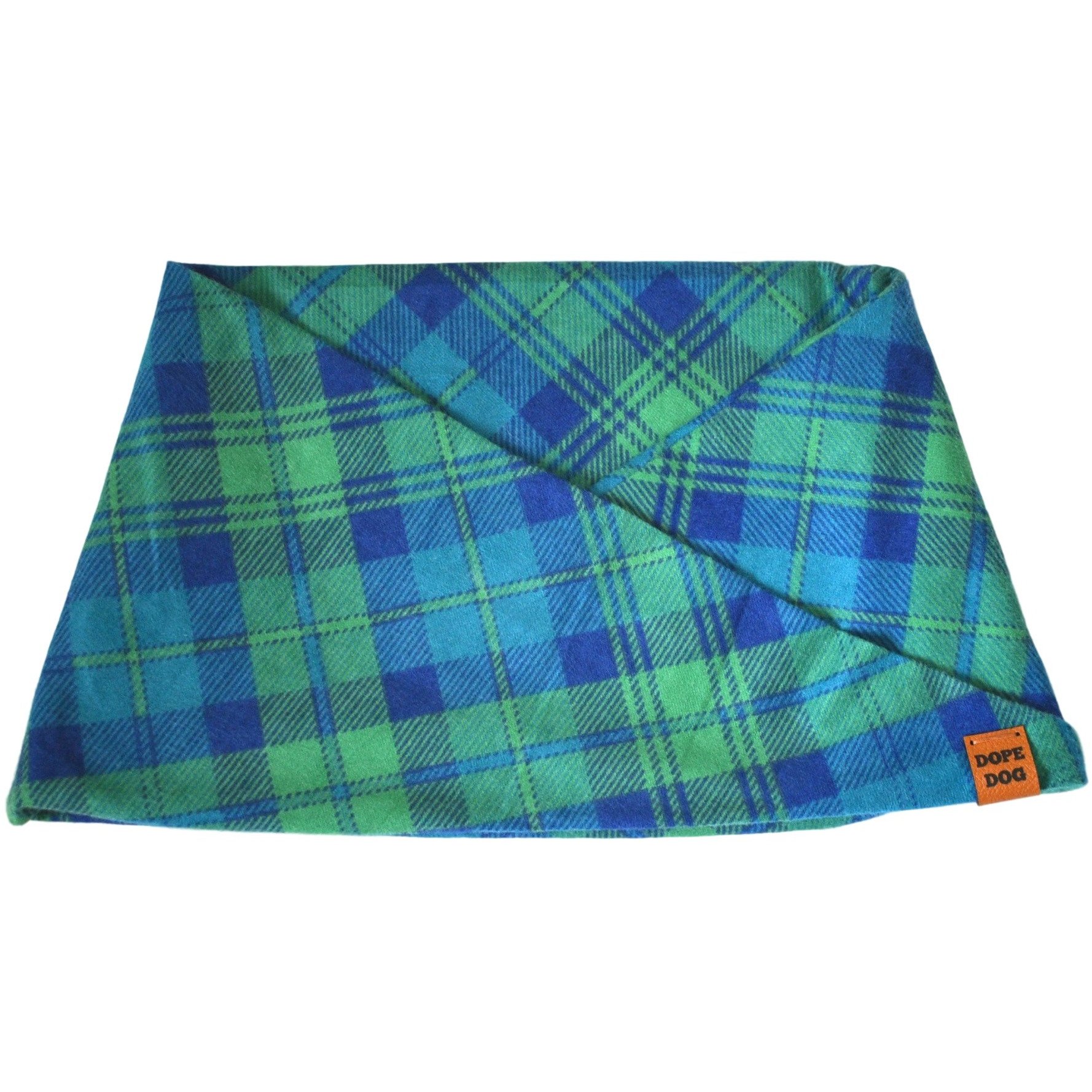 A stylish Go Green Dog Scarf made of cozy cotton, featuring a twist design, perfect for dogs of all sizes.