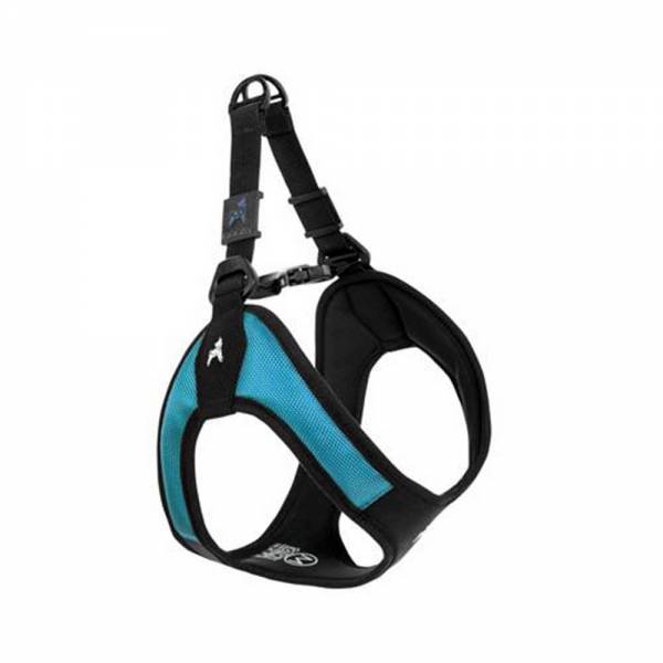 Gooby Escape Free Easy Fit Dog Harness in blue, featuring memory foam padding and wetsuit material for comfort and durability.