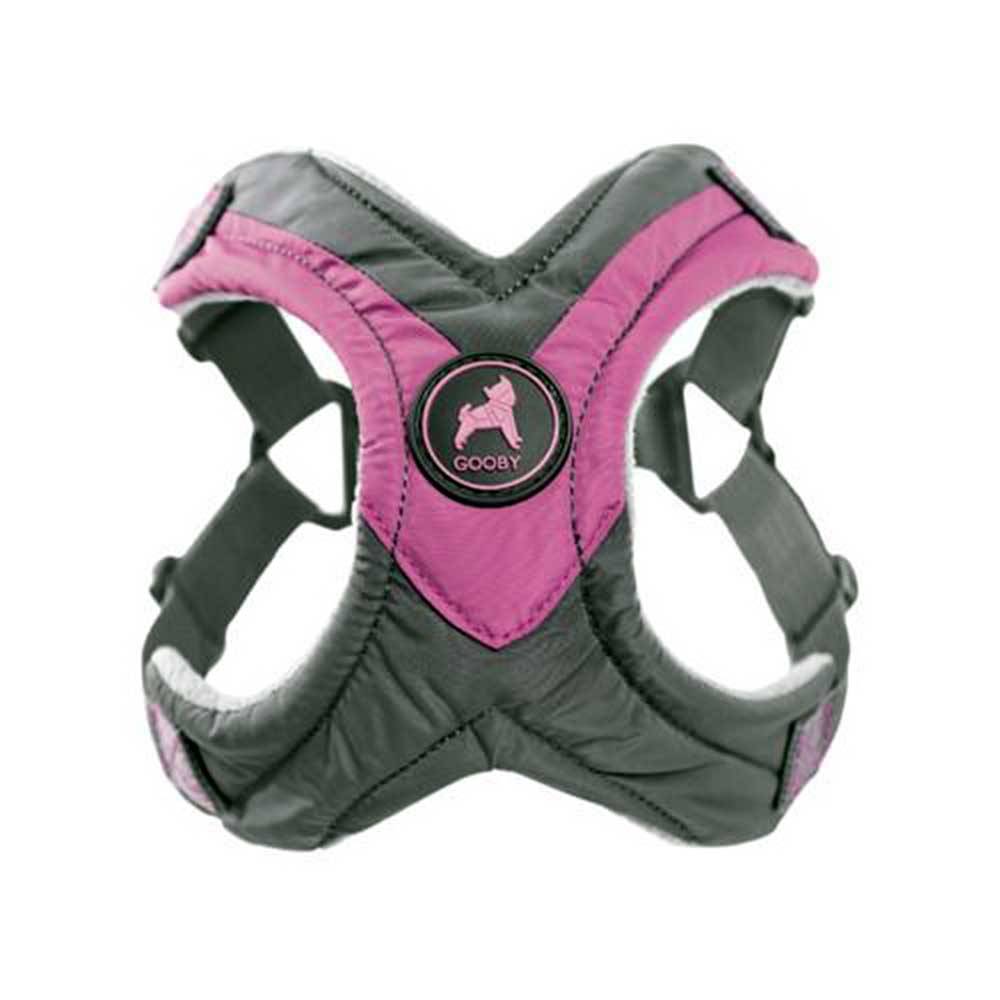 Gooby Trekking Step In Dog Harness in vibrant colors with fleece lining and adjustable straps.