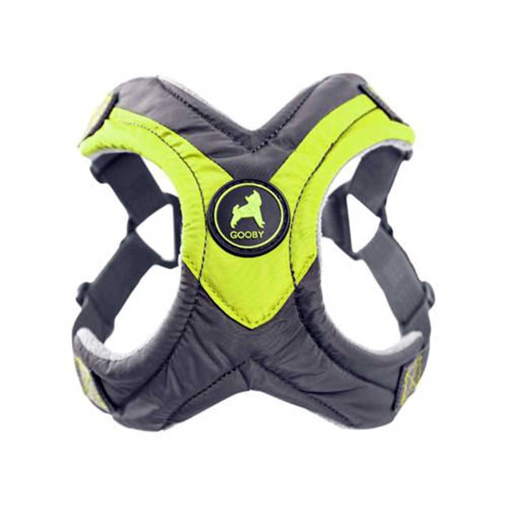 Gooby Trekking Step In Dog Harness in vibrant colors with fleece lining and adjustable straps.