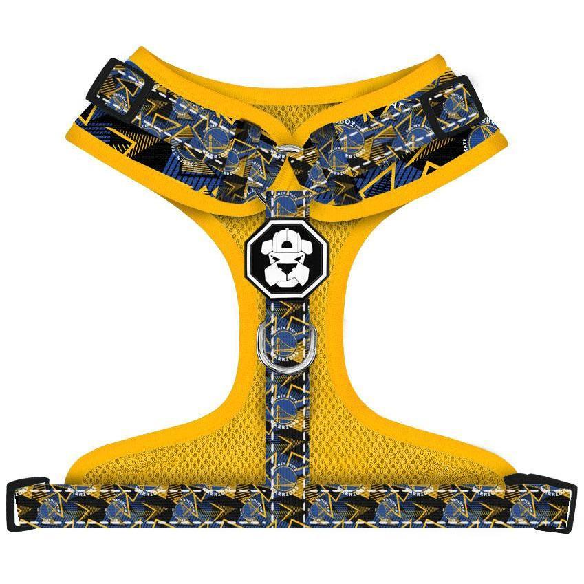 Golden State Warriors x Fresh Pawz Adjustable Mesh Harness in team colors, featuring reflective stripes and a branded buckle.