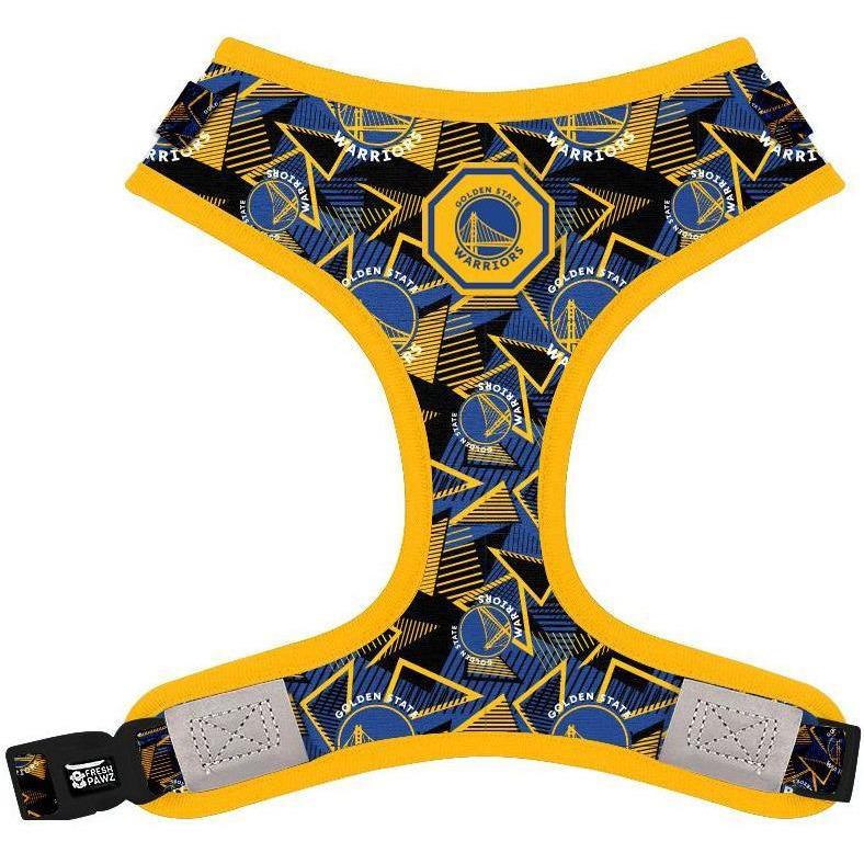 Golden State Warriors x Fresh Pawz Adjustable Mesh Harness in team colors, featuring reflective stripes and a branded buckle.