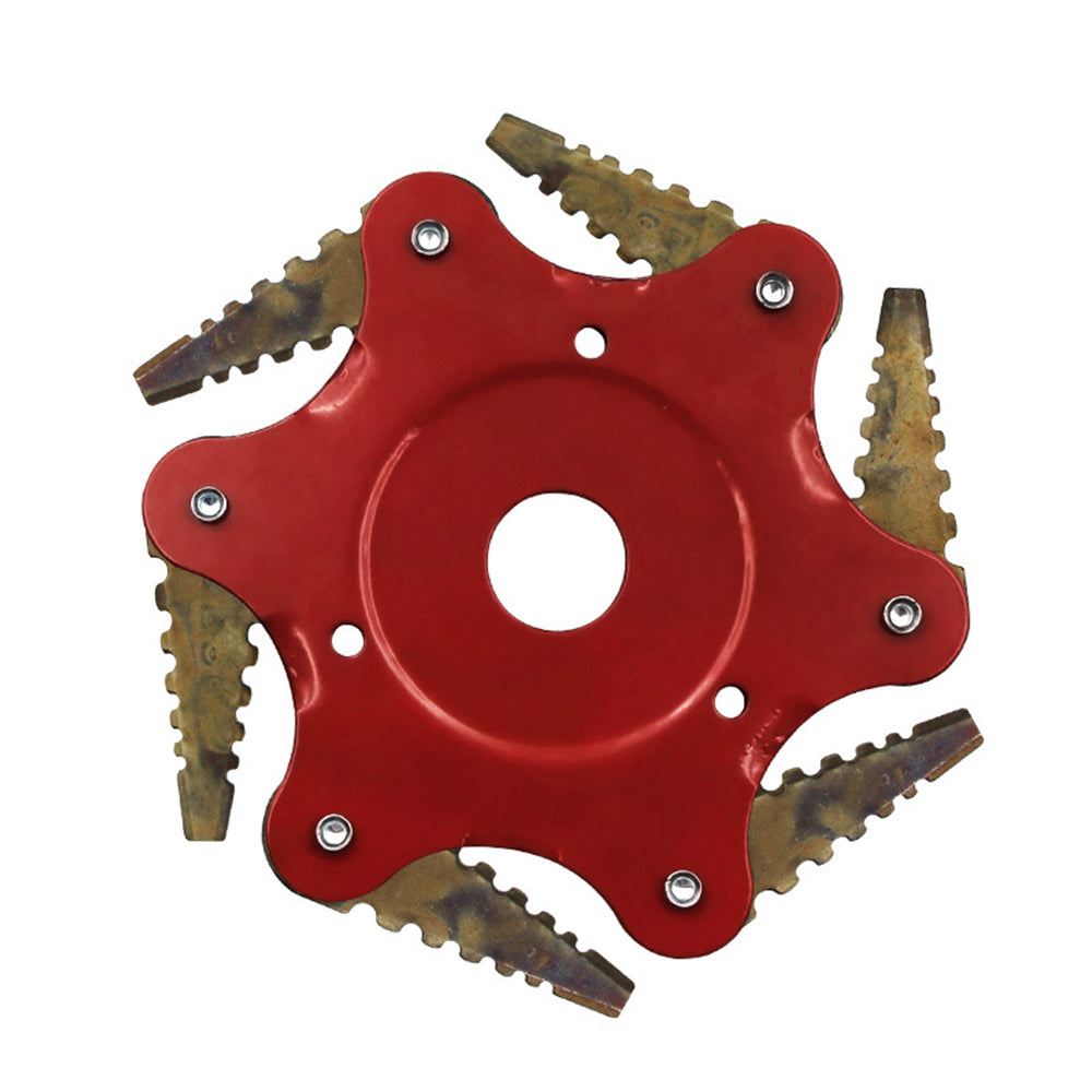 Grass Trimmer Head with 6 sharp teeth blades, made of durable hard alloy, ideal for lawn mowing and garden maintenance.