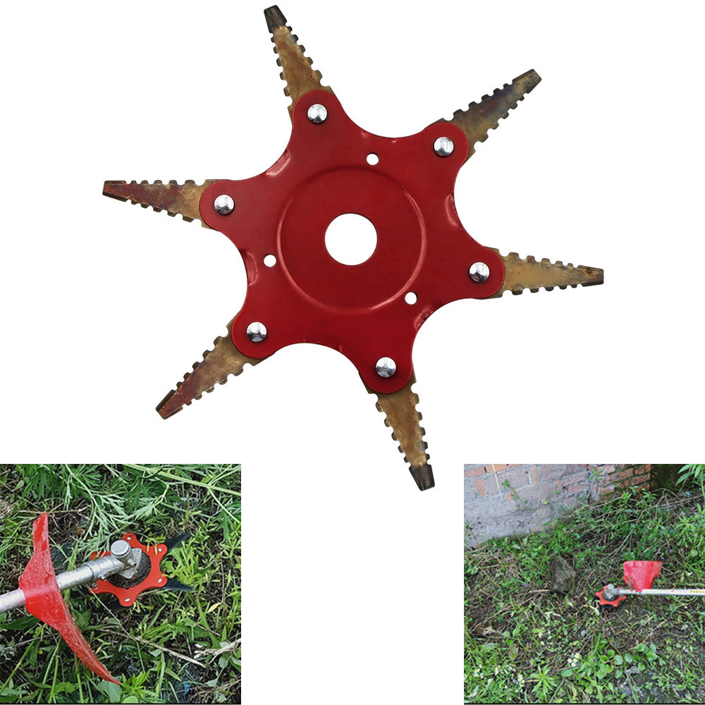 Grass Trimmer Head with 6 sharp teeth blades, made of durable hard alloy, ideal for lawn mowing and garden maintenance.