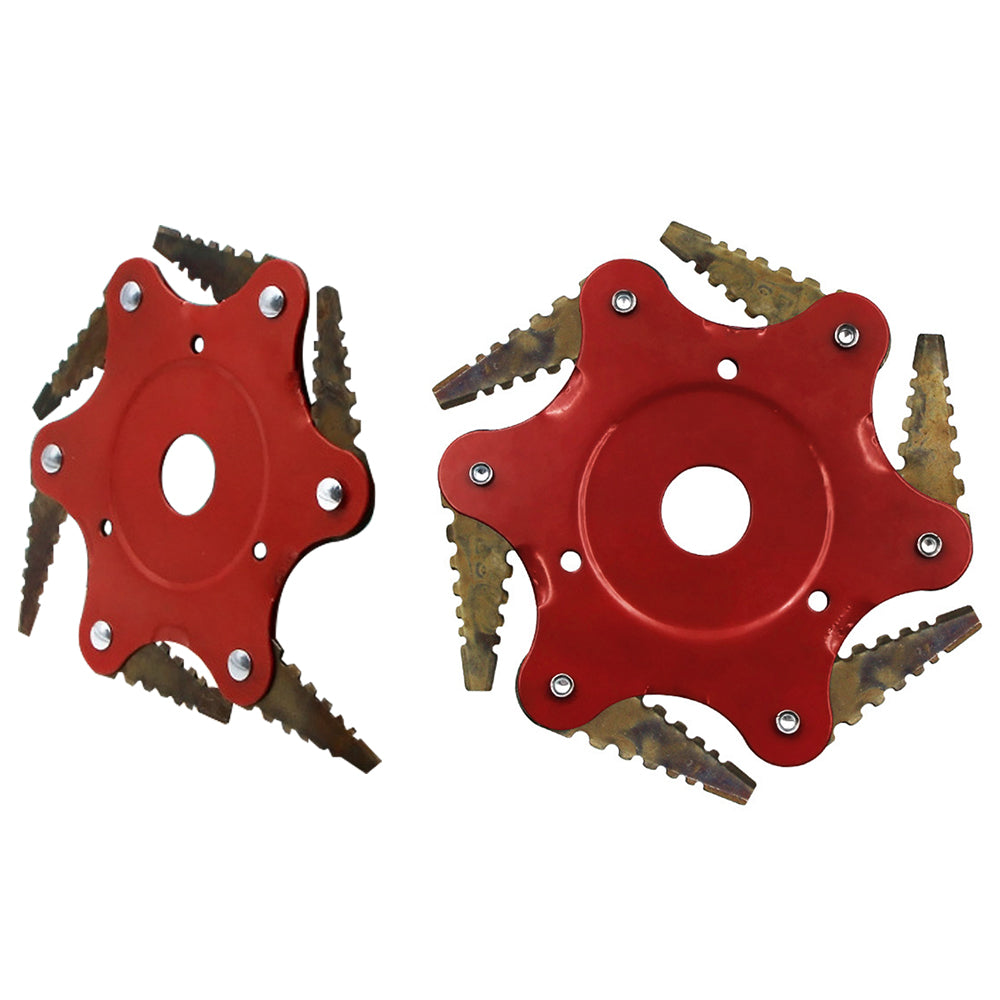 Grass Trimmer Head with 6 sharp teeth blades, made of durable hard alloy, ideal for lawn mowing and garden maintenance.