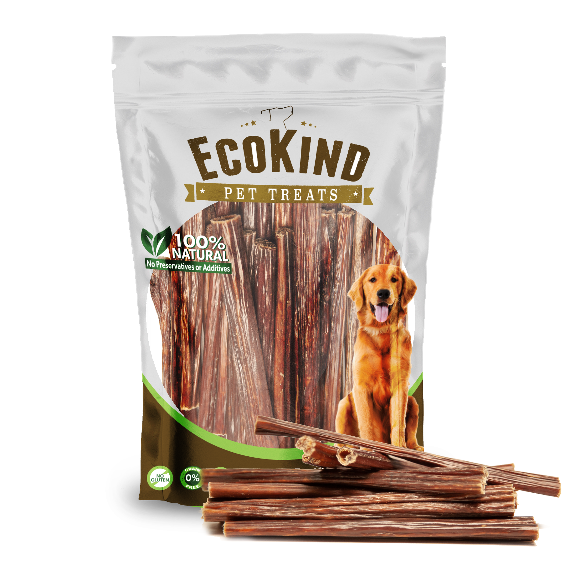 A pack of Grass-Fed Beef Gullet Sticks for dogs, showcasing their natural texture and quality.