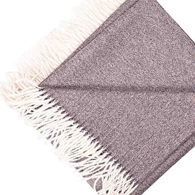 Luxurious 100% alpaca throw with herringbone pattern, showcasing its soft texture and elegant design.
