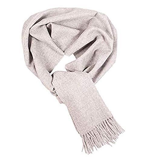 A luxurious grey scarf made from 100% baby alpaca wool, showcasing its soft texture and elegant design, perfect for winter wear.