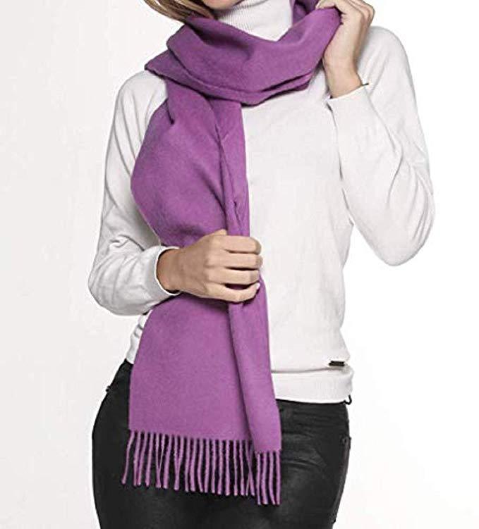 Luxurious purple scarf made from 100% baby alpaca wool, showcasing its soft texture and elegant design.