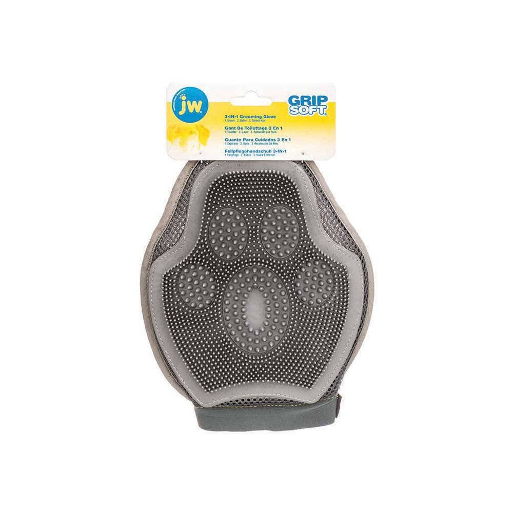 Gripsoft 3 in 1 Dog Grooming Glove featuring rubber sides with tiny brush-like fingers for effective grooming and massaging.
