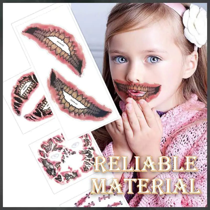 A colorful set of Halloween Ghost Teeth Stickers, featuring various spooky designs perfect for costumes.