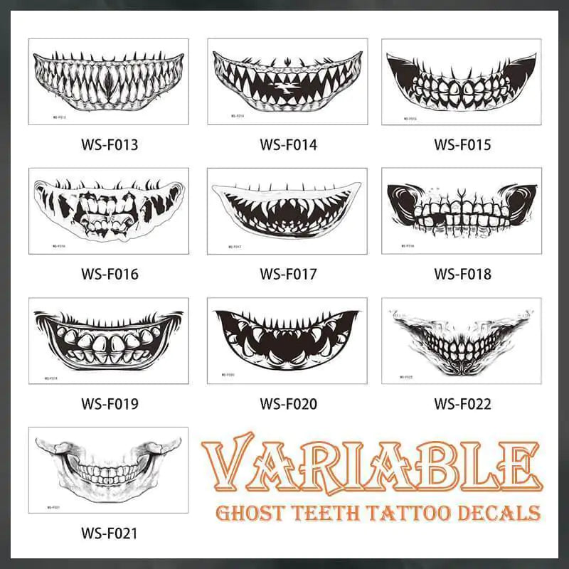 A colorful set of Halloween Ghost Teeth Stickers, featuring various spooky designs perfect for costumes.