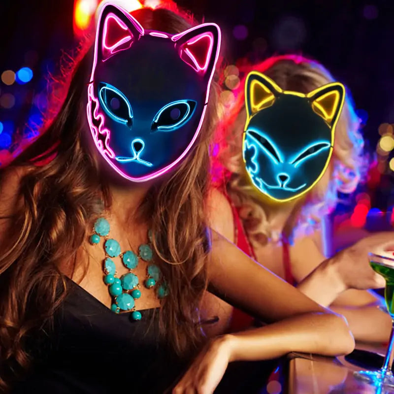 A stylish Halloween LED Cat Mask featuring glowing lights, perfect for spooky celebrations and costume parties.