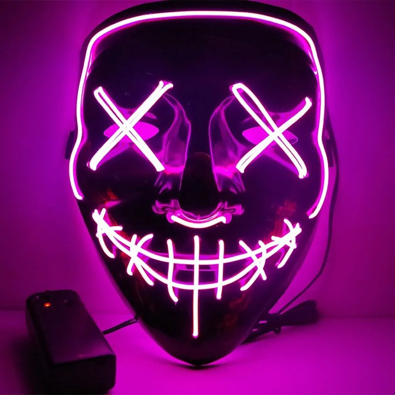 A vibrant Halloween LED Mask glowing in various light modes, showcasing its unique design and high-quality materials.