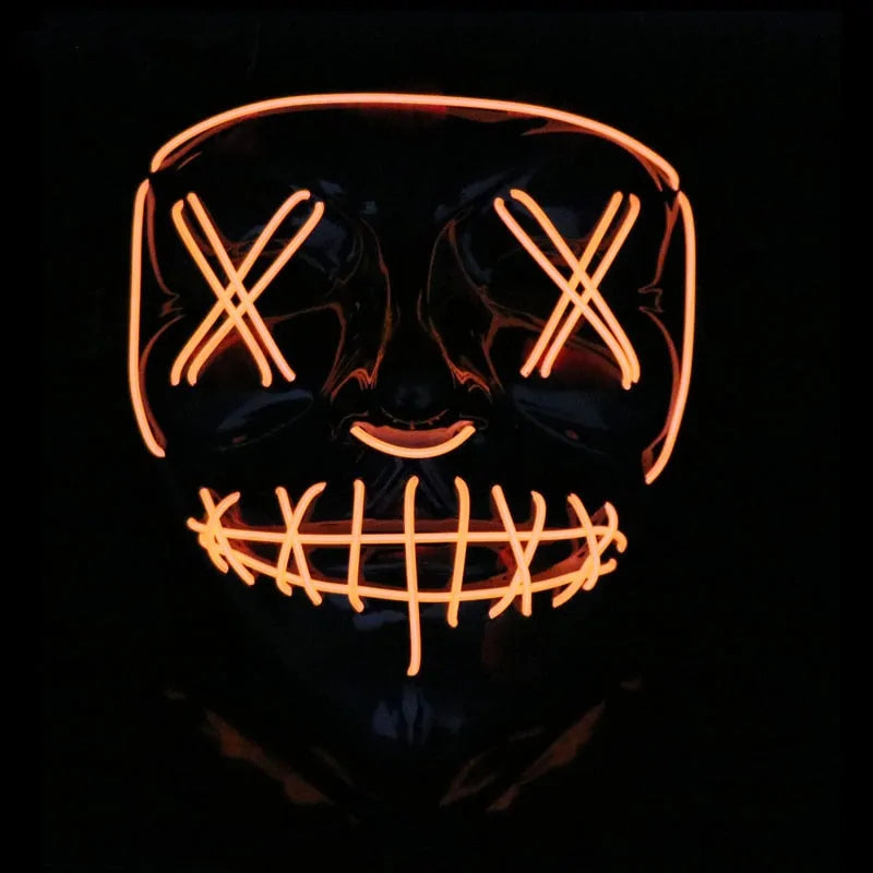 A vibrant Halloween LED Mask glowing in various light modes, showcasing its unique design and high-quality materials.
