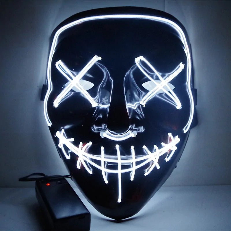 A vibrant Halloween LED Mask glowing in various light modes, showcasing its unique design and high-quality materials.