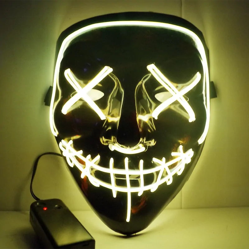 A vibrant Halloween LED Mask glowing in various light modes, showcasing its unique design and high-quality materials.