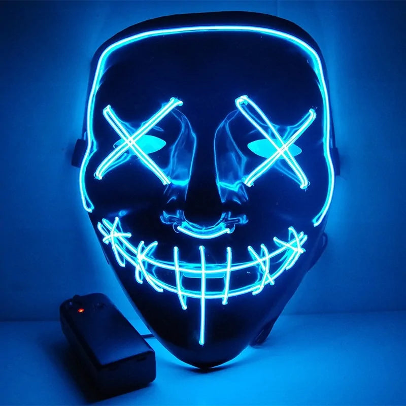 A vibrant Halloween LED Mask glowing in various light modes, showcasing its unique design and high-quality materials.