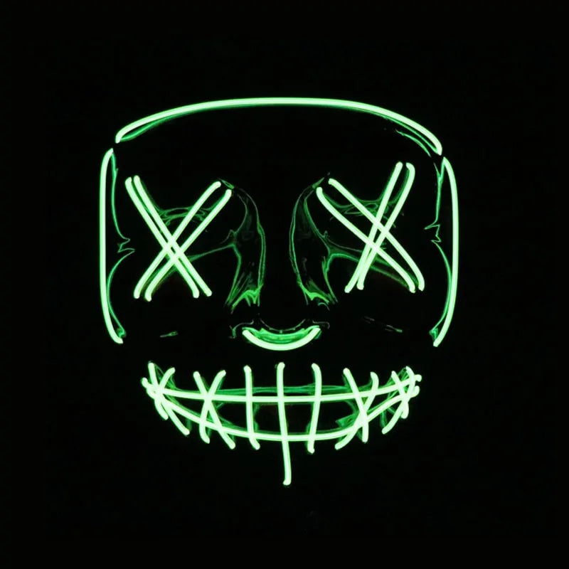 A vibrant Halloween LED Mask glowing in various light modes, showcasing its unique design and high-quality materials.