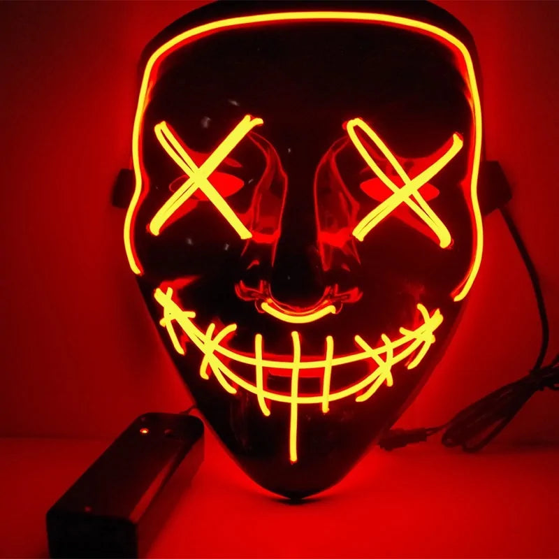 A vibrant Halloween LED Mask glowing in various light modes, showcasing its unique design and high-quality materials.